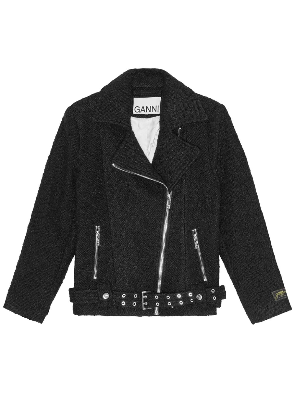 Ganni Textured Bouclé Wool Jacket — Black