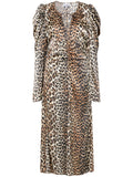 Ganni Leopard-Print Ruched Dress — Brown