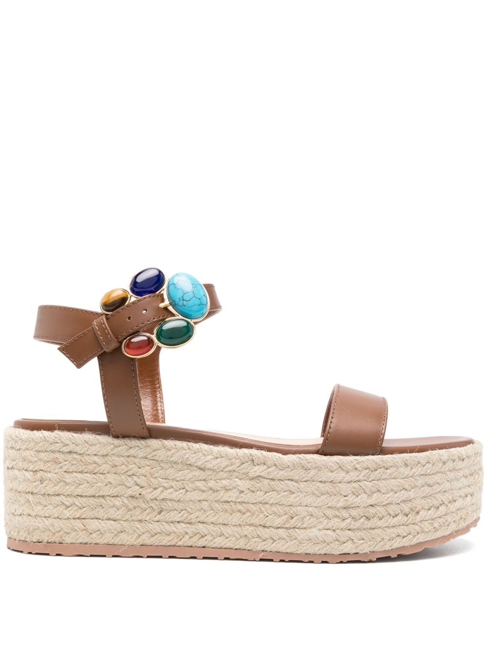 Gianvito Rossi Stone-Embellished Espadrille Sandal — Brown