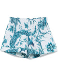 F.R.S . Floral-Print Cotton Shorts — aqua blue