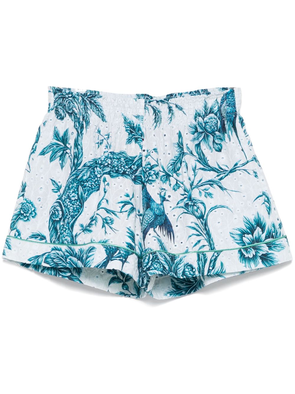 F.R.S . Floral-Print Cotton Shorts — aqua blue