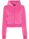 Balenciaga Velvet Rhinestone-Logo Hoodie — Fuchsia