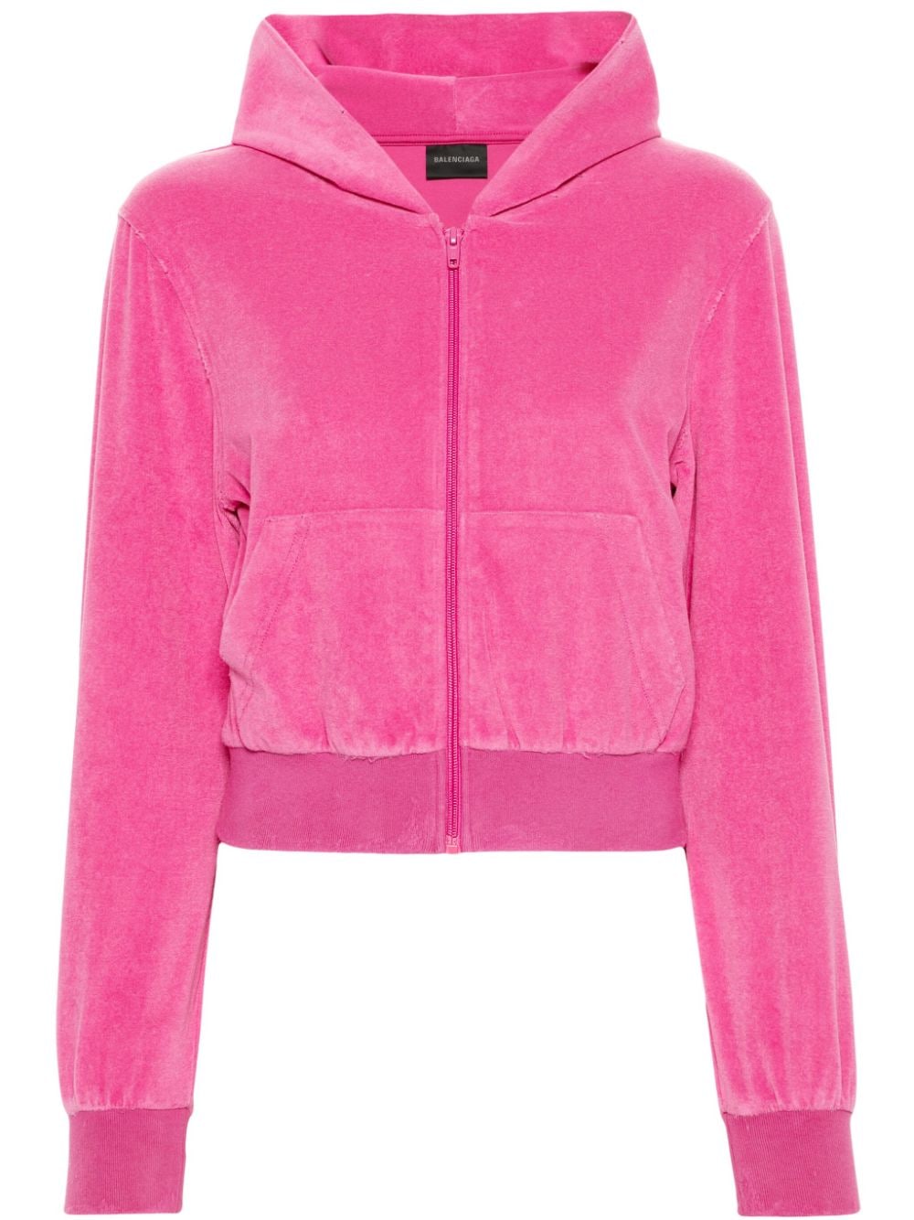 Balenciaga Velvet Rhinestone-Logo Hoodie — Fuchsia