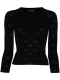 Balenciaga BB-Pattern Open-Knit Wool Blend Sweater — Black