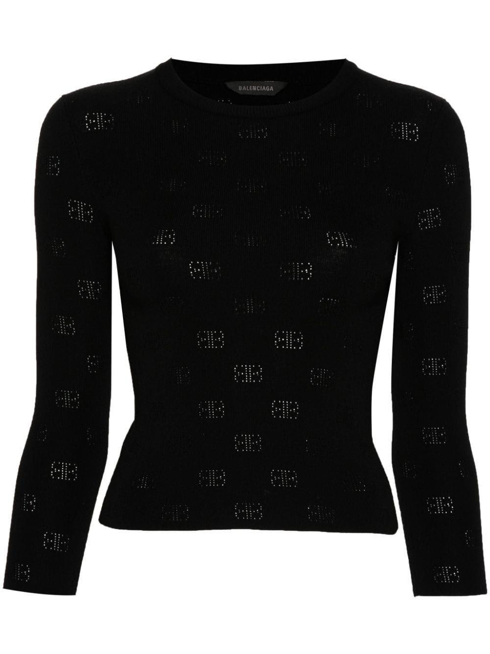 Balenciaga BB-Pattern Open-Knit Wool Blend Sweater — Black