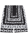 Versace Chain-Print Silk Shorts — Black