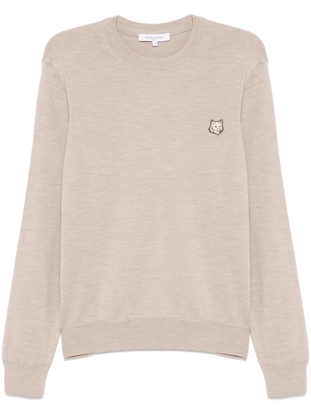 Maison Kitsuné Fox Motif Wool Sweater — Beige