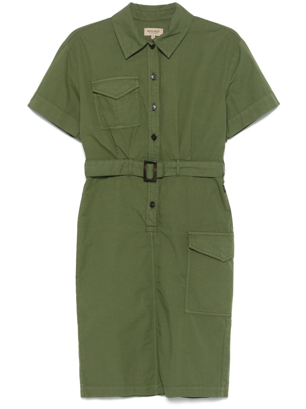 Woolrich Belted Cotton Shirt Shirt Dress — Olive Green