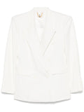 Elisabetta Franchi Double-Breasted Linen Blend Blazer — White