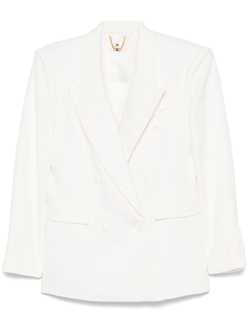 Elisabetta Franchi Double-Breasted Linen Blend Blazer — White