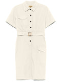 Woolrich Belted Cotton Shirt Dress — Cream
