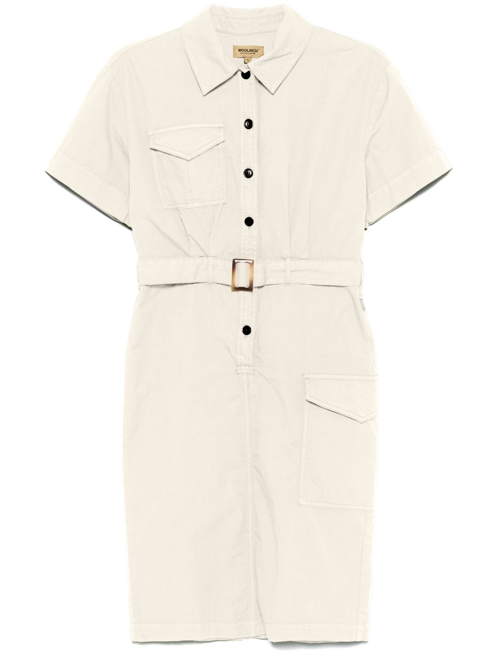 Woolrich Belted Cotton Shirt Dress — Cream