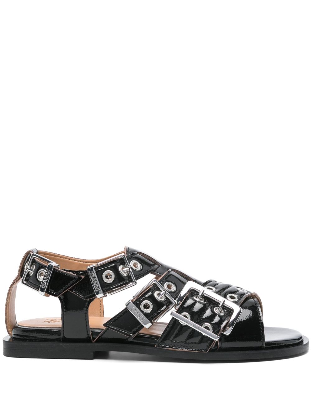 Ganni Eyelet-Detailed Buckle Sandal — Black