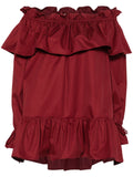 Saint Laurent Ruffled Off-Shoulder Cotton Dress — Bordeaux