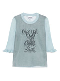 Ganni Bunny-Embroidered T-shirt — light blue