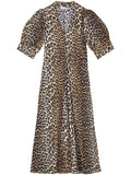 Ganni Leopard Print Organic Cotton Dress — Brown