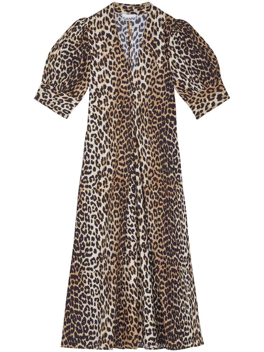 Ganni Leopard Print Organic Cotton Dress — Brown