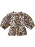 Ganni Leopard-Print Organic Cotton Blouse — Brown