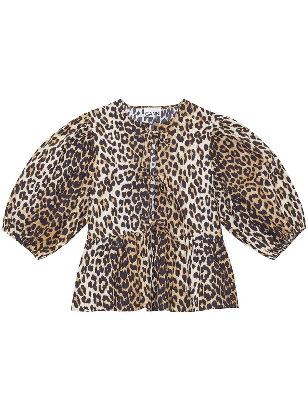 Ganni Leopard-Print Organic Cotton Blouse — Brown