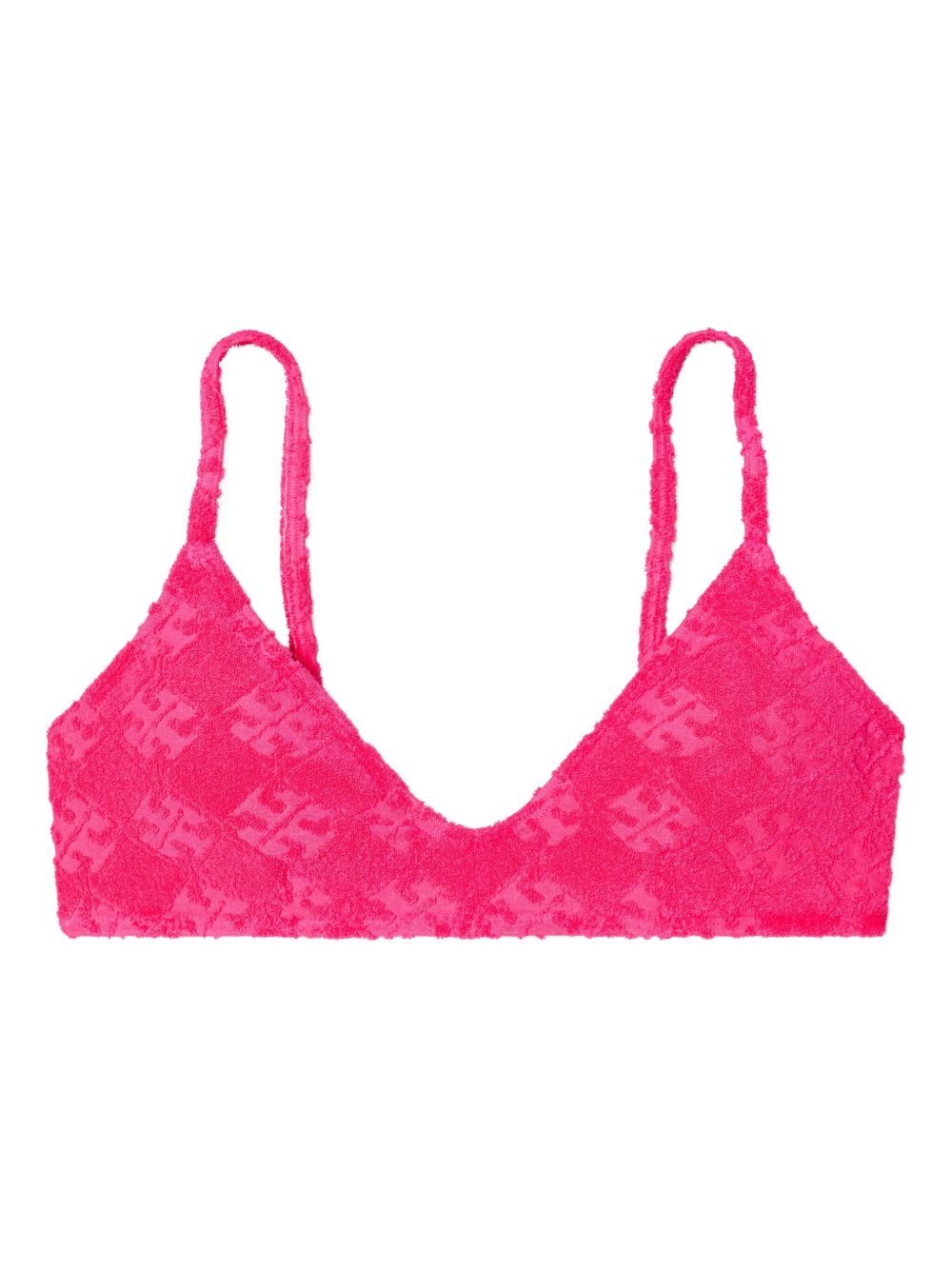 Tory Burch Logo-Jacquard Terry Bikini Top — Pink