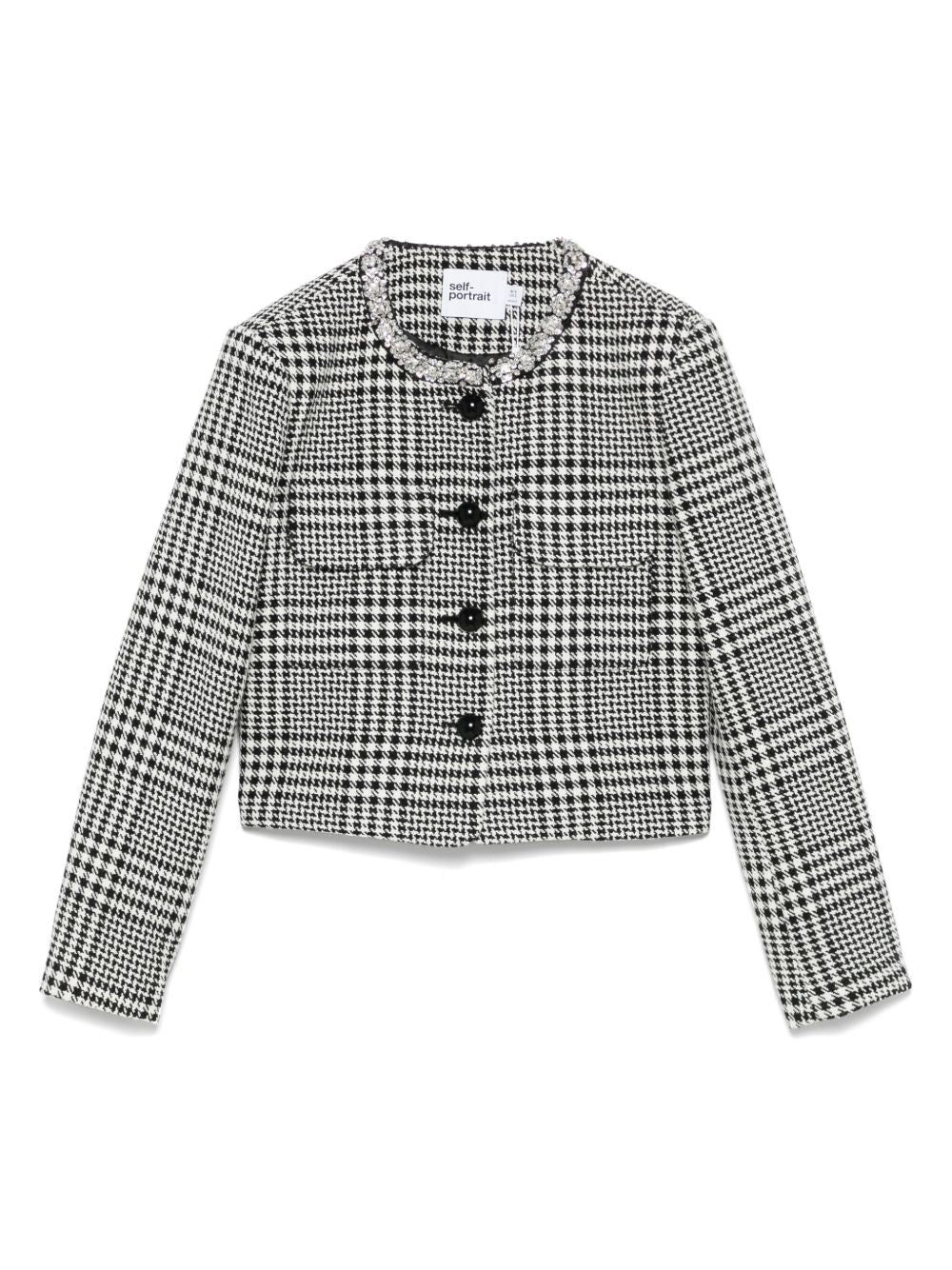 Self-Portrait Houndstooth Cropped Jacket — Black