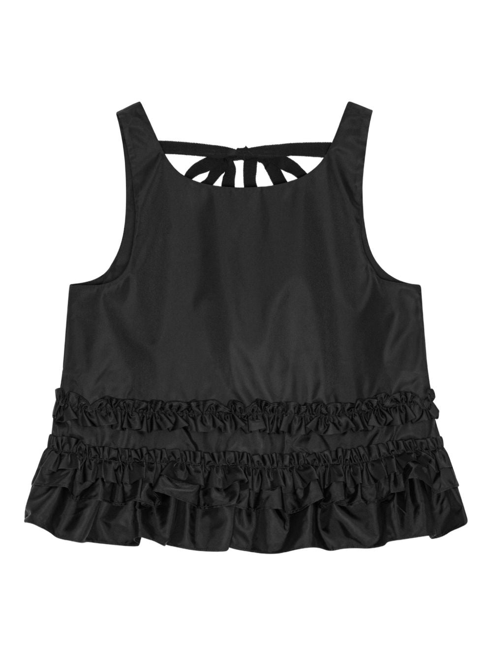 Ganni Nylon Ruffle-Hem Tank Top — Black