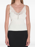 Self-Portrait Lace-Trim V-Neck Tank Top — Cream