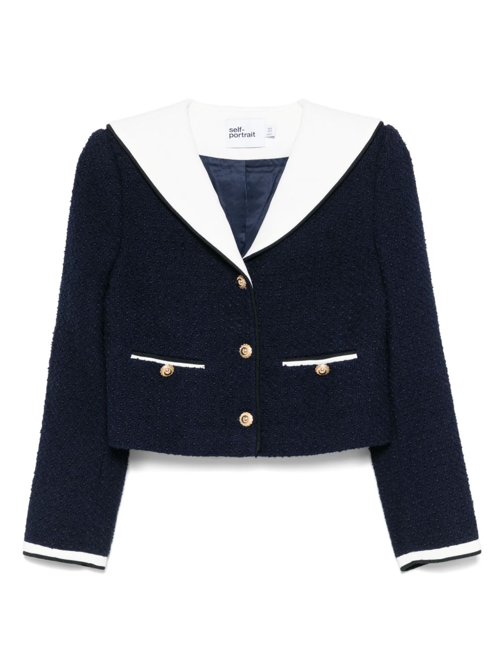 Self-Portrait Bouclé Cropped Blazer — Navy