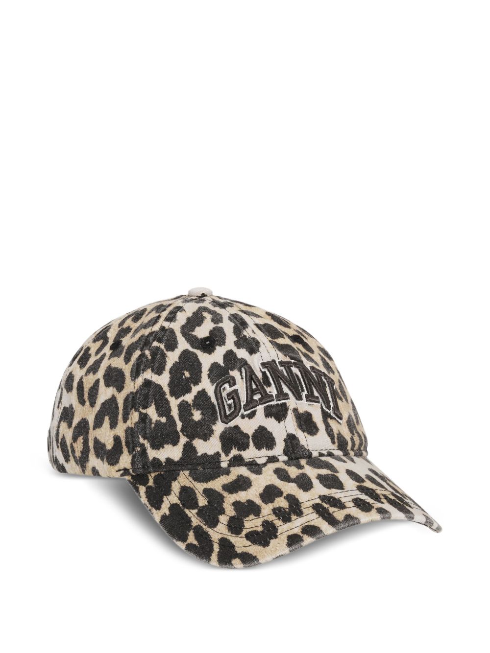 Ganni Leopard-Print Canvas Baseball Cap — Cream