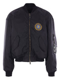 Balenciaga Embroidered-Logo Nylon Bomber Jacket — Black