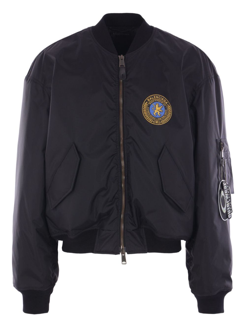 Balenciaga Embroidered-Logo Nylon Bomber Jacket — Black