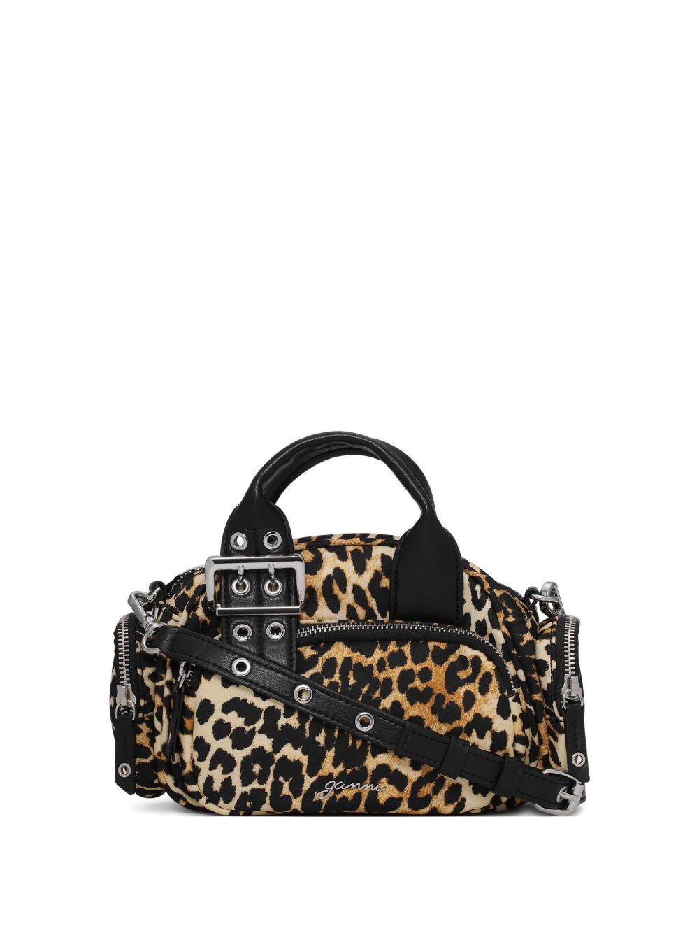 Ganni Leopard-Print Nylon Duffle Bag — Leopard