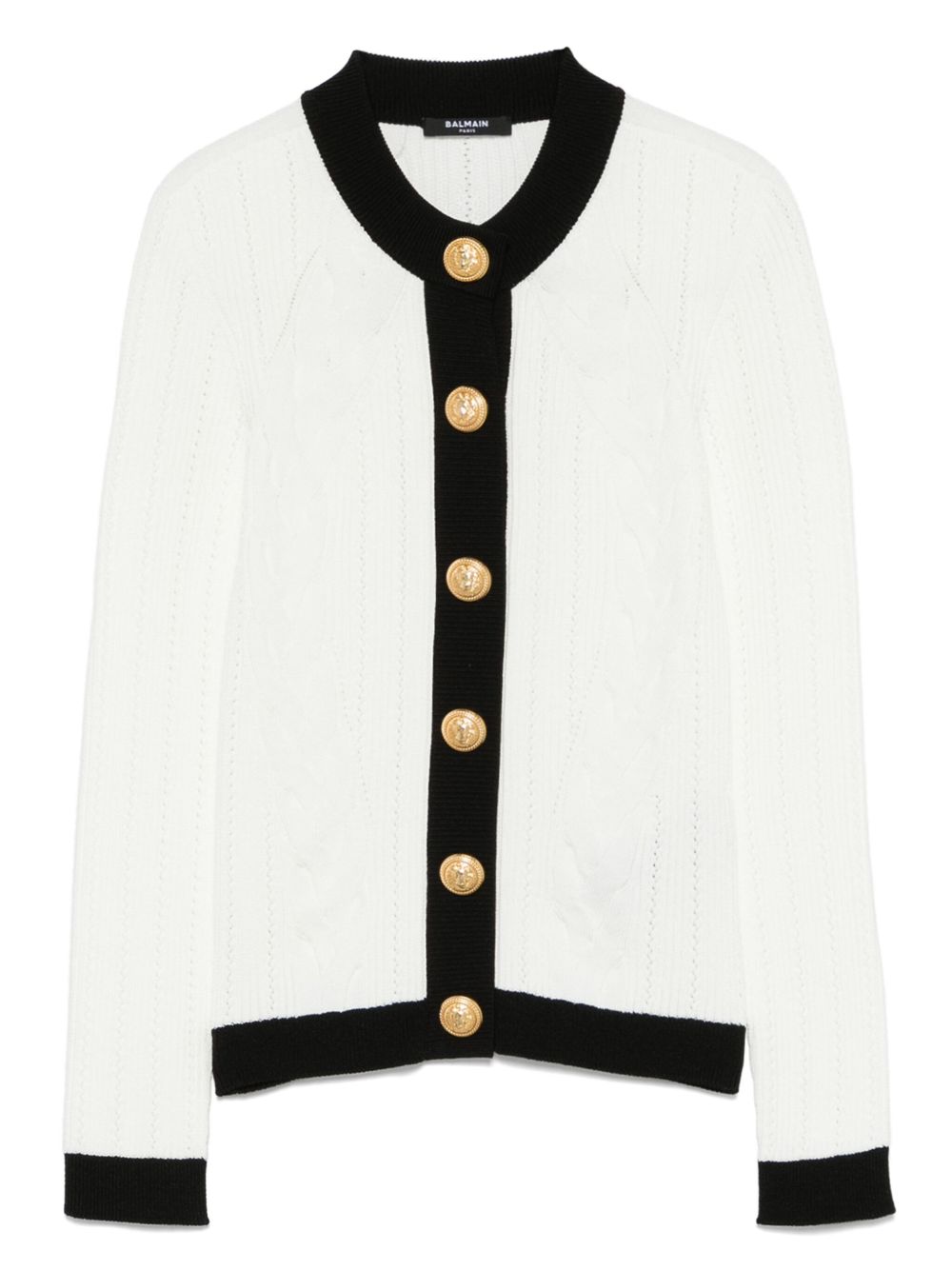Balmain Contrast-Trim Knit Cardigan — White