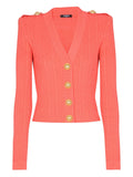 Balmain Ribbed Knit Cardigan — Coral