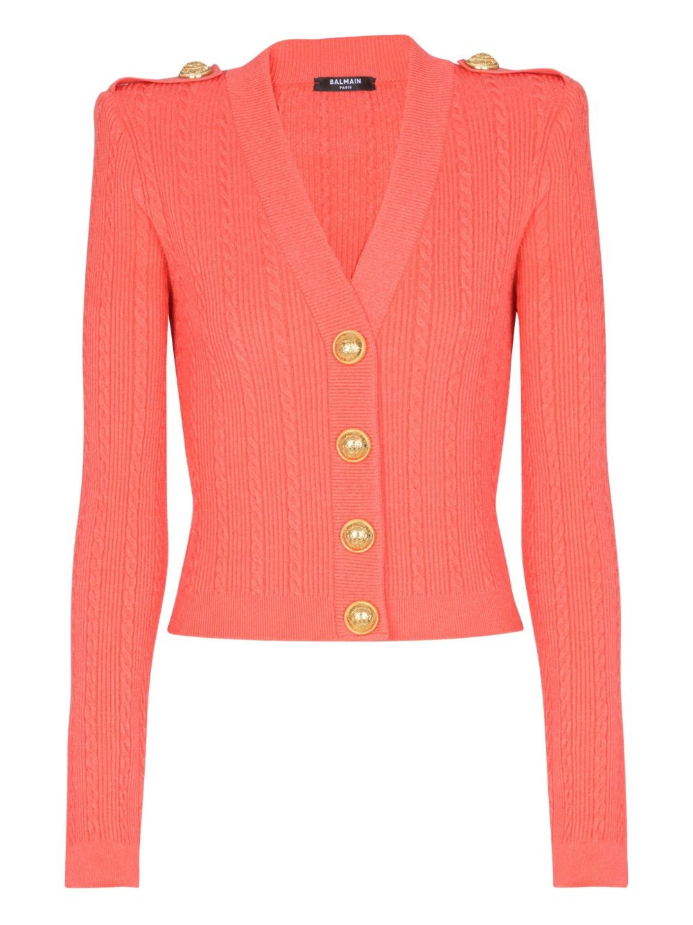 Balmain Ribbed Knit Cardigan — Coral