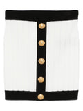 Balmain Button-Embellished Two-Tone Ribbed Knit Mini Skirt — White