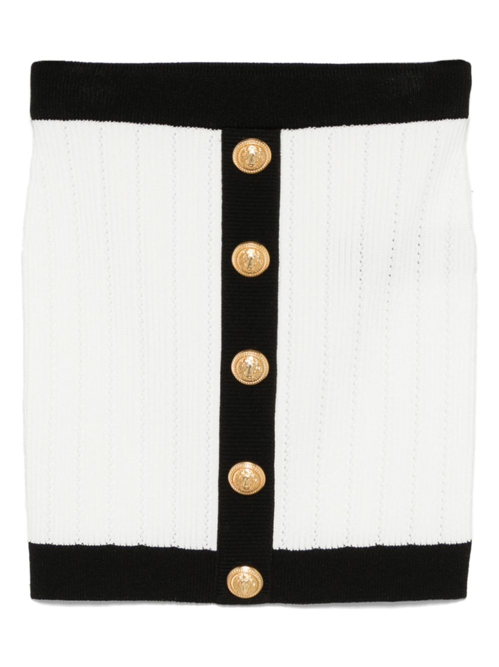 Balmain Button-Embellished Two-Tone Ribbed Knit Mini Skirt — White
