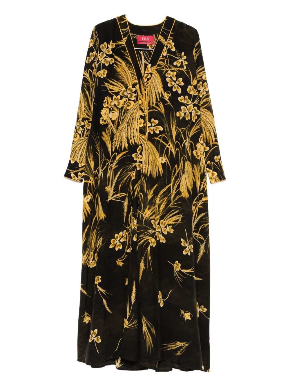 F.R.S . Gold Floral-Print Silk Blend Dress — Black