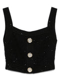 Balmain Sequin-Embellished Tweed Tank Top — Black