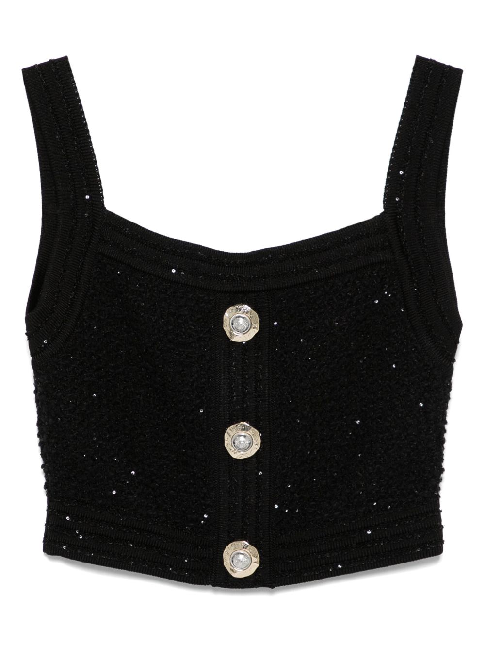 Balmain Sequin-Embellished Tweed Tank Top — Black