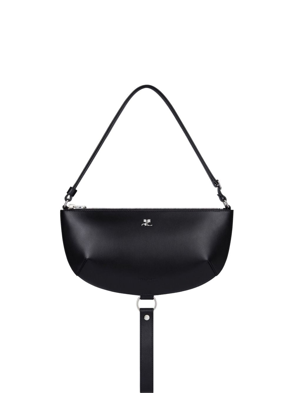 Courreges Pre Half-Moon Leather Shoulder Bag — Black