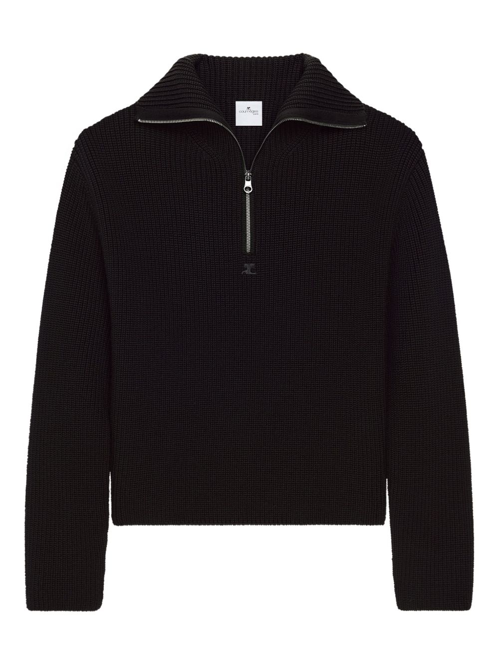 Courreges Pre Half-Zip Ribbed Wool Sweater — Black