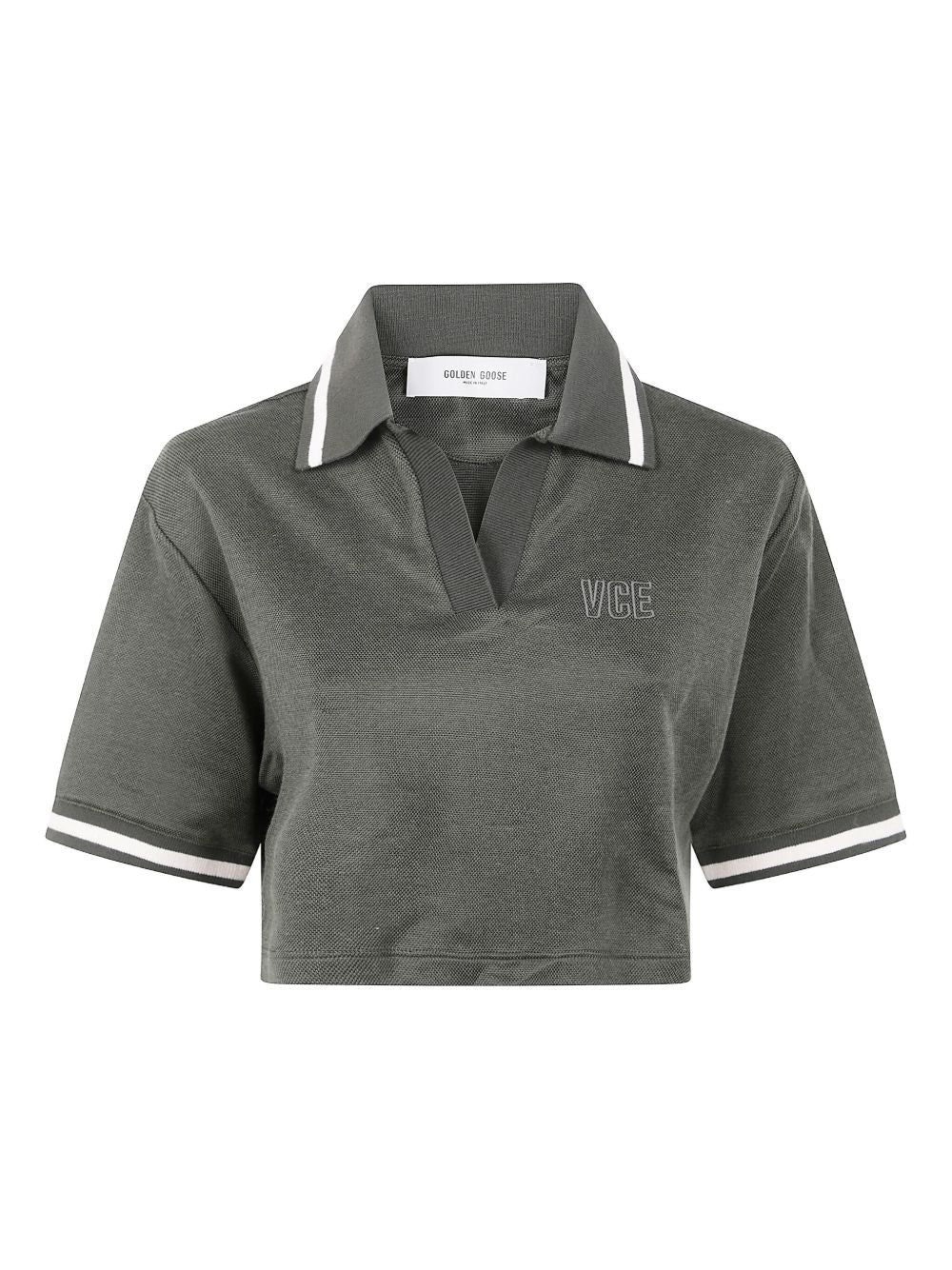 Golden Goose Cotton Cropped Polo Shirt — Green
