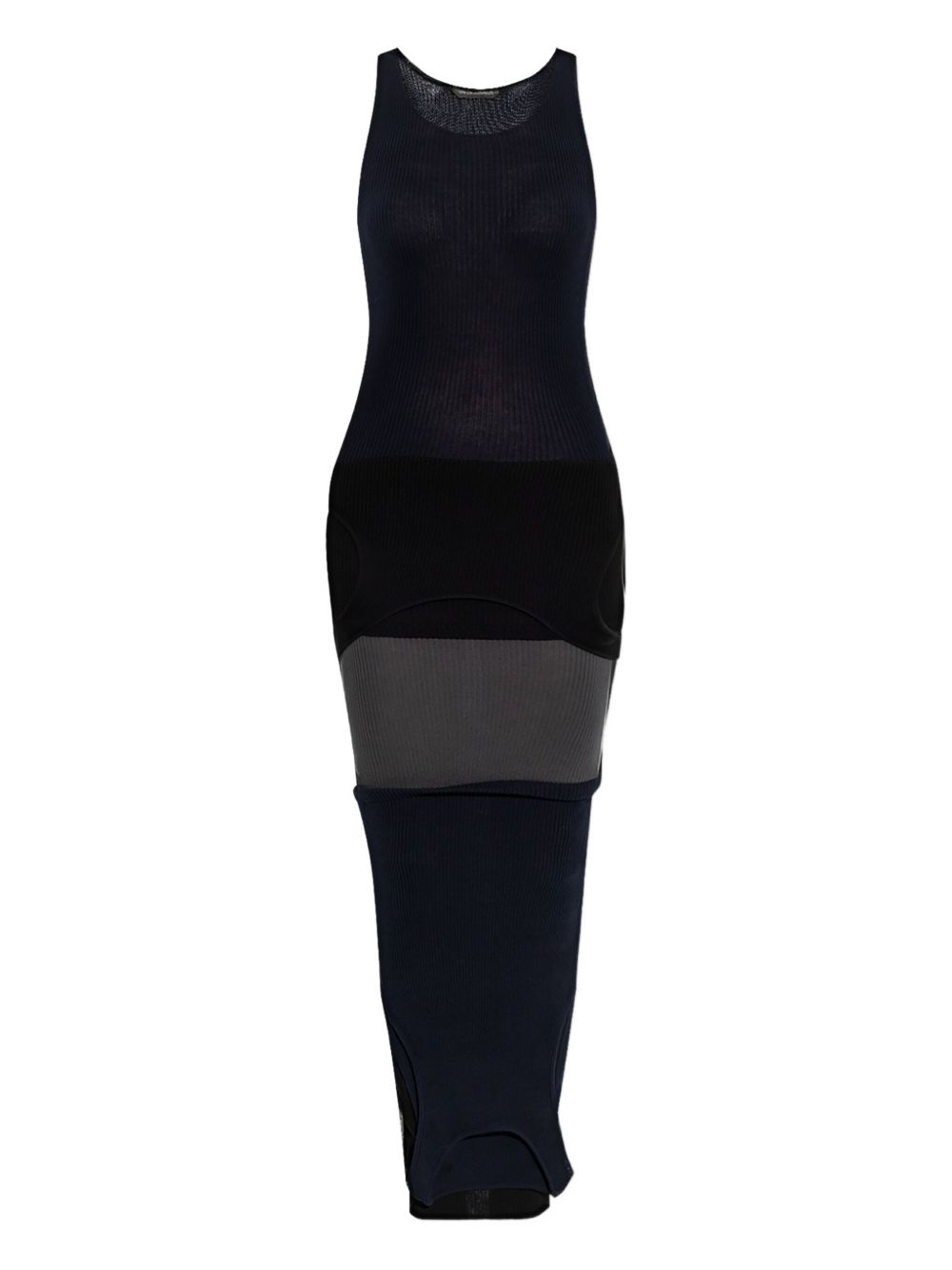 Balenciaga Colorblock Ribbed Maxi Dress — Navy