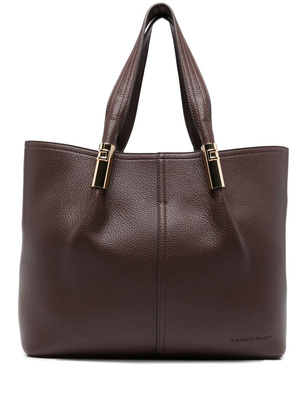Elisabetta Franchi Pebbled Leather Tote Bag — Brown