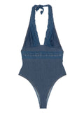 Ermanno Scervino Crochet-Lace Halter Swimsuit — Blue