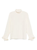 Alberto Biani Bell-Sleeve High-Neck Blouse — Ivory