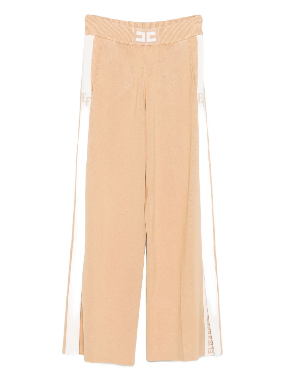 Elisabetta Franchi Tricot with Contrast Side Stripes Trousers — Beige