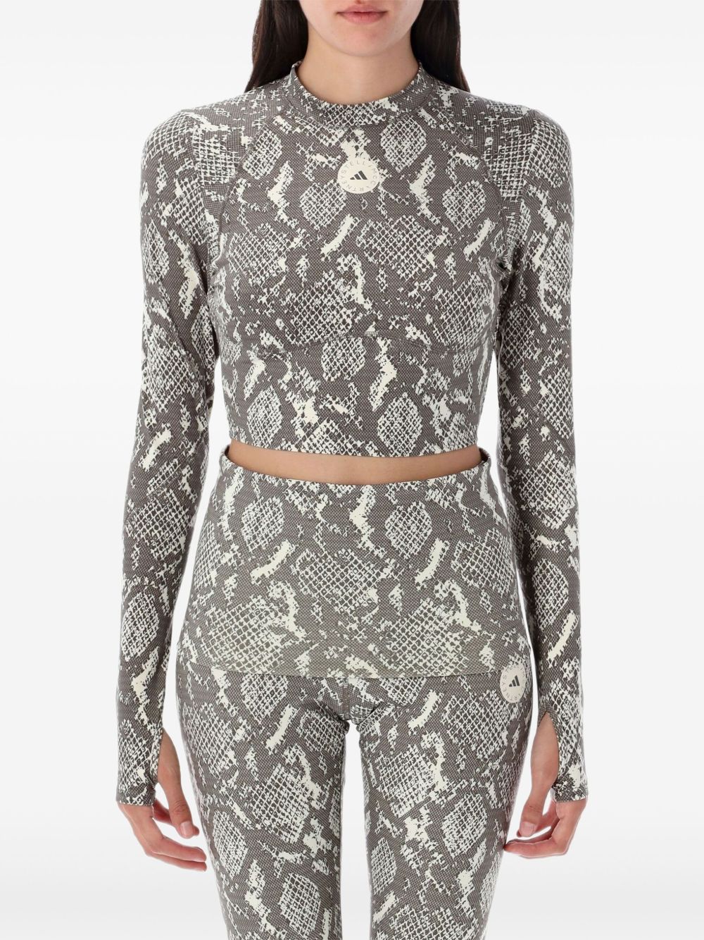 Adidas By Stella McCartney Snake-Print Logo Blouse — grey