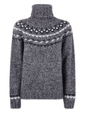 Parosh Fair-Isle Wool Turtleneck Sweater — Charcoal grey